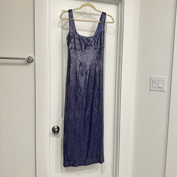 NWT‎ Anthropologie Pilcro Sequin Slim Midi Dress in Blue Size XS - Picture 3 of 6